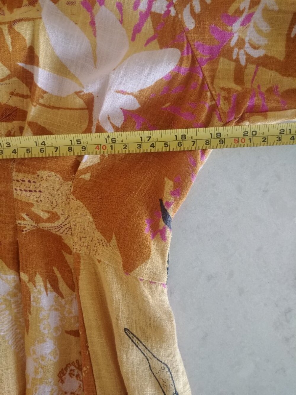 White Stuff UK linen blend midi dress deep yellow patterned dress V neck - Picture 15 of 15
